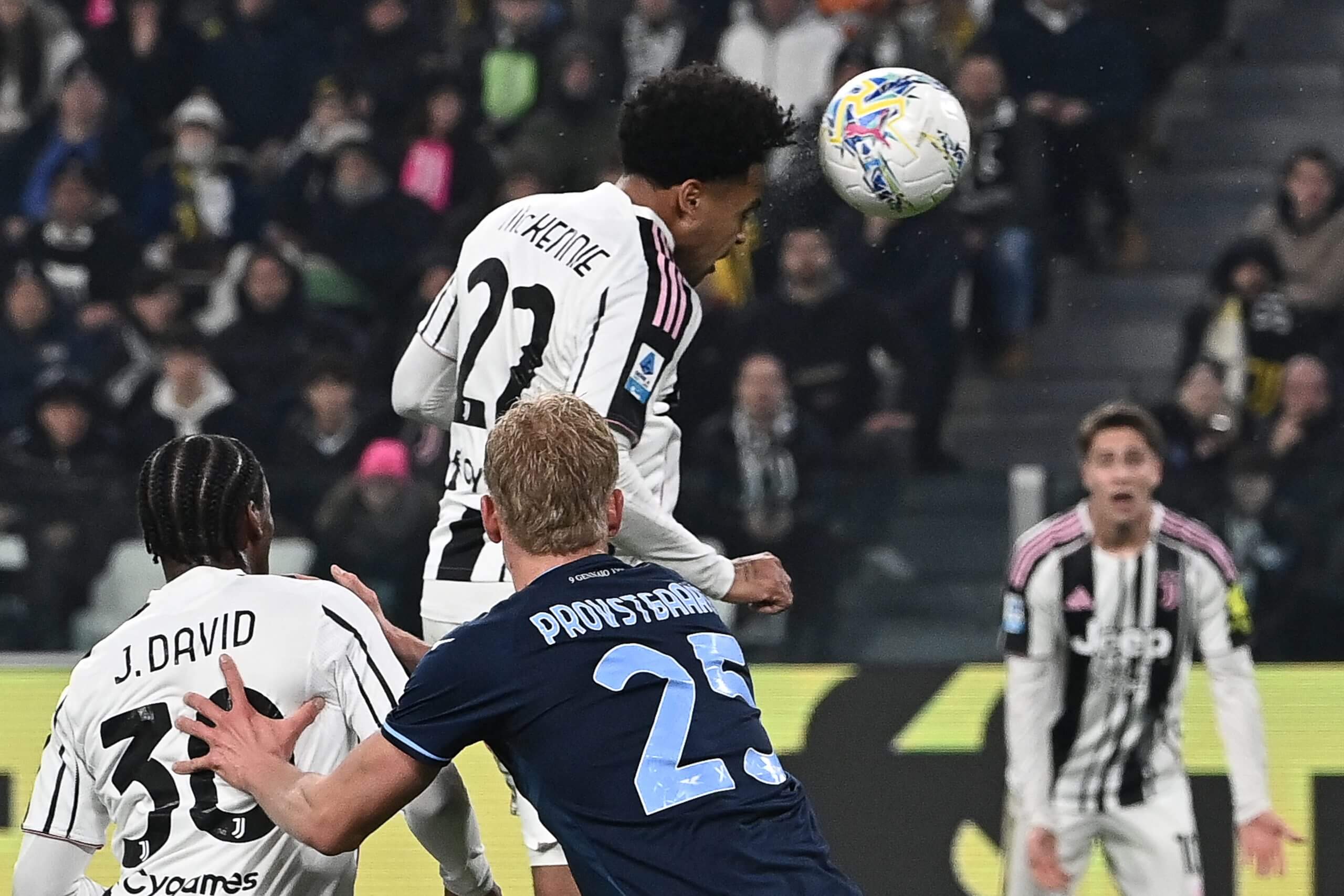 Weston McKennie rises to head home Juventus' first goal against Lazio