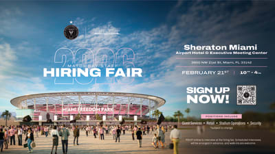 Inter Miami FC organizará una feria de empleo el 21 de febrero en el Sheraton Miami Airport Hotel & Executive Meeting Center.