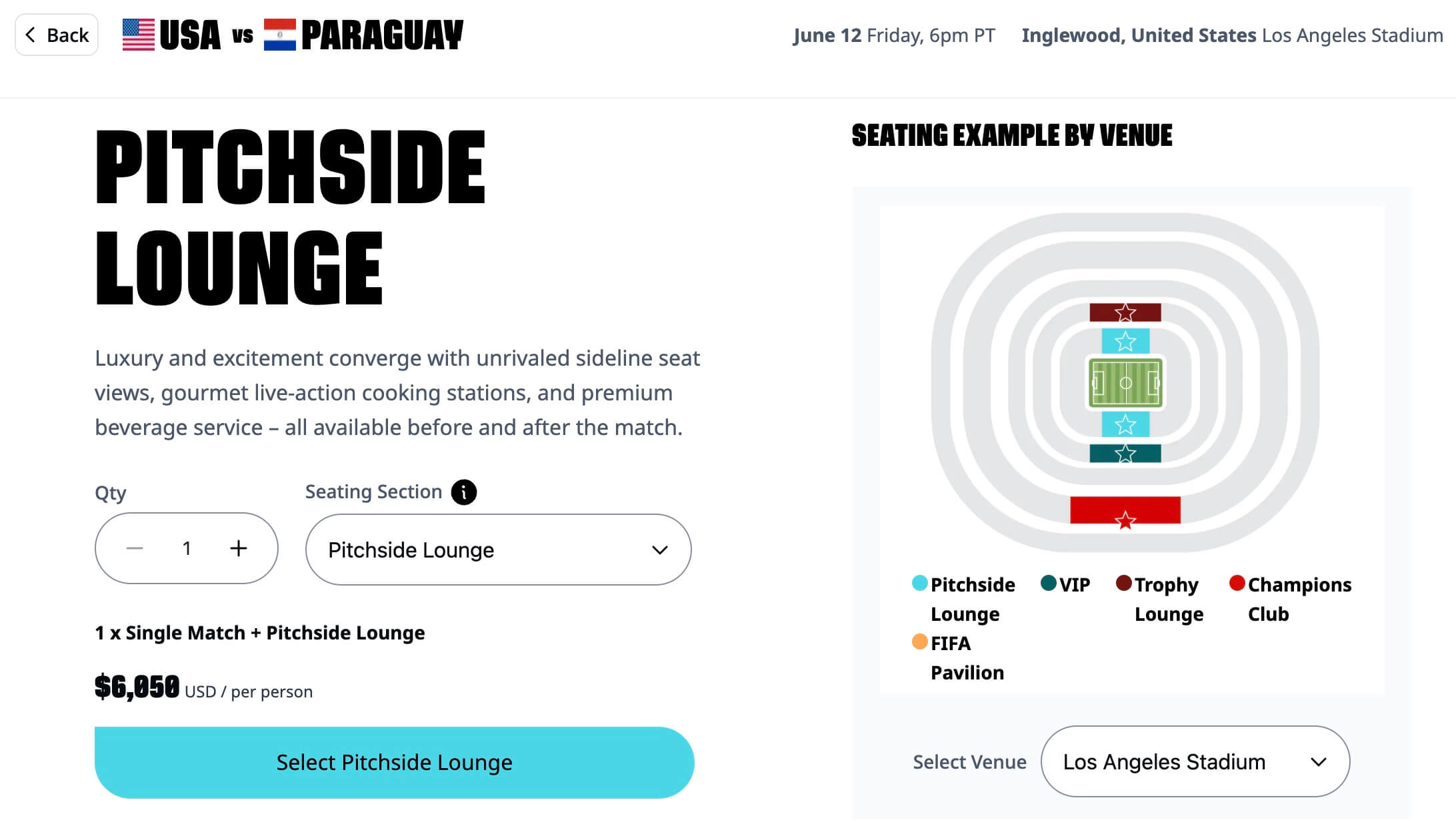 Ubicaciones de hospitalidad para el partido Estados Unidos-Paraguay de la Copa Mundial de la FIFA 2026.