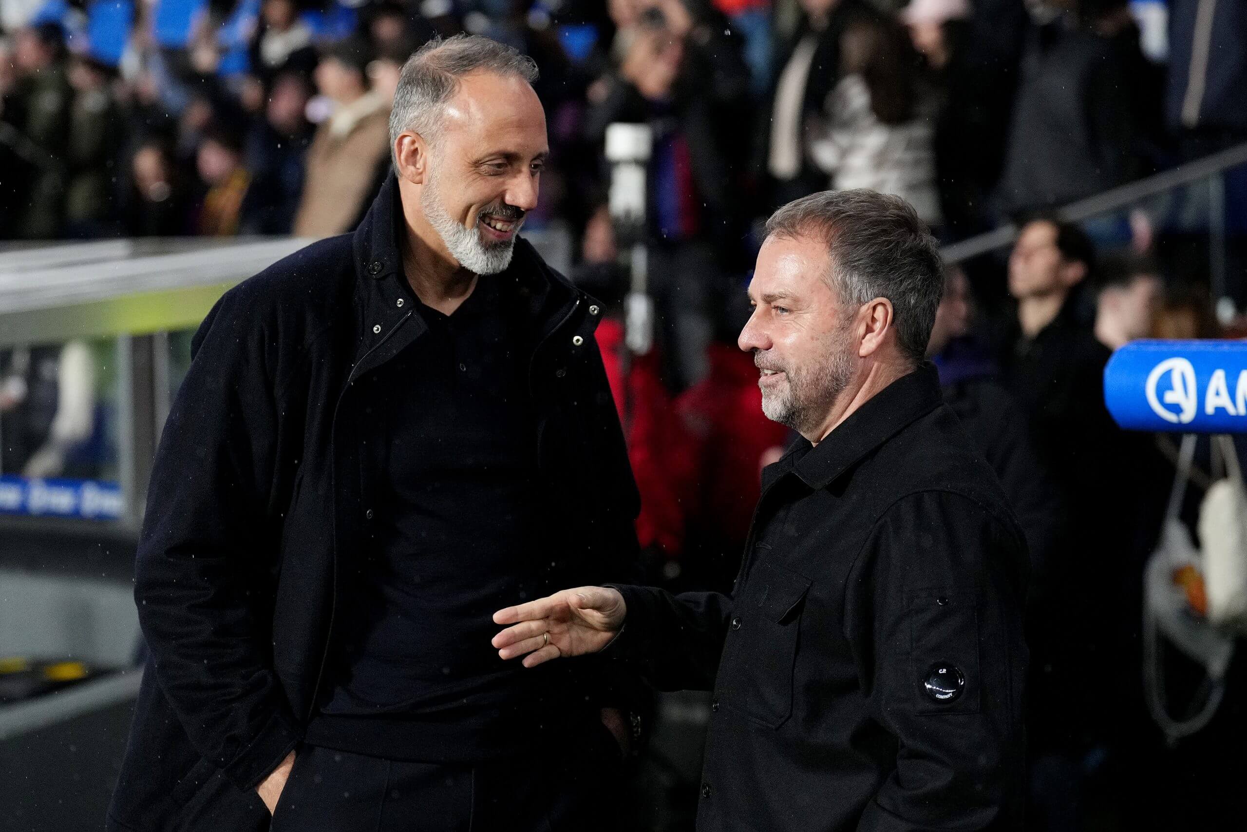 Matarazzo y Flick antes de la victoria de la Real Sociedad sobre el Barcelona en enero