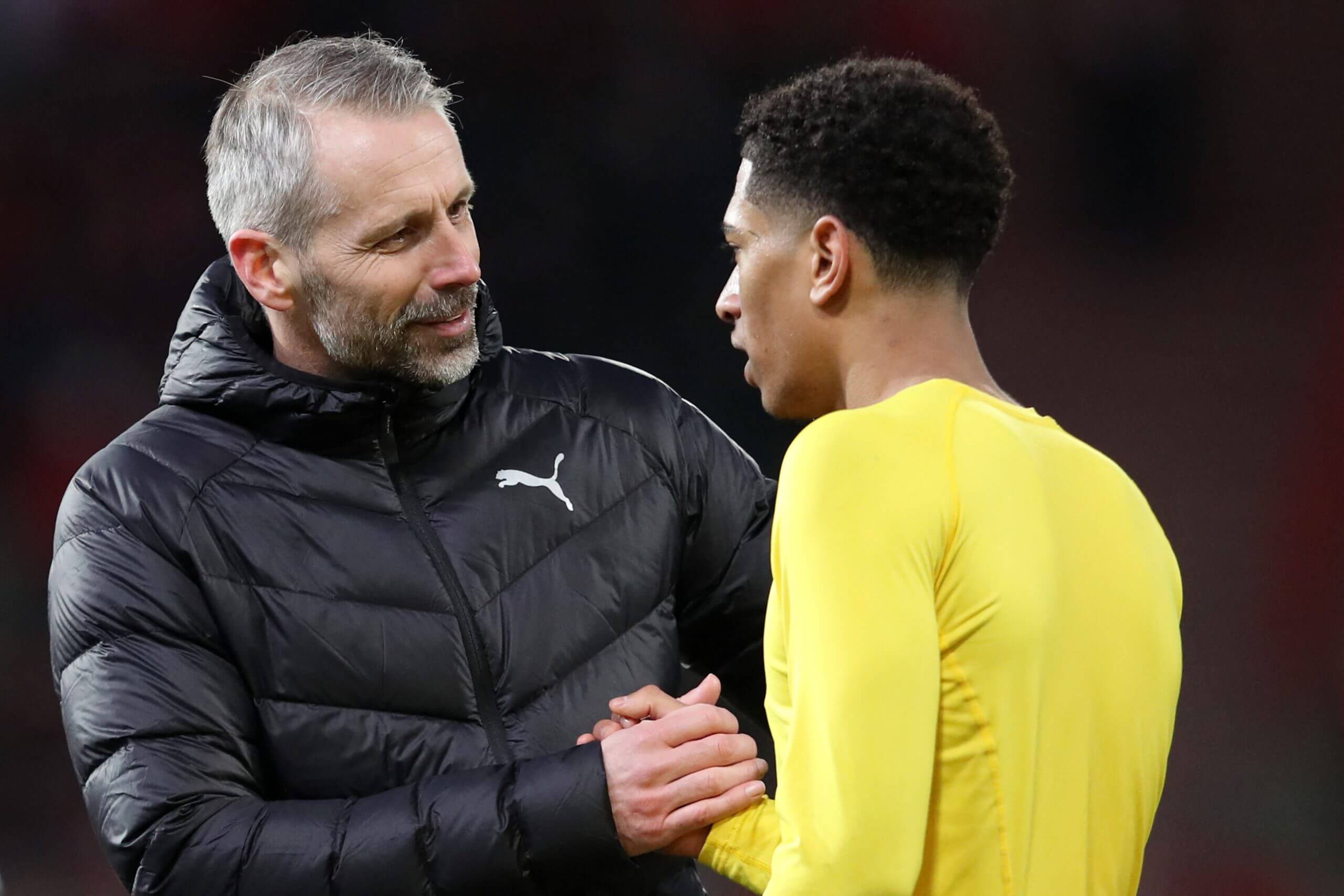 Marco Rose junto a Jude Bellingham en Dortmund