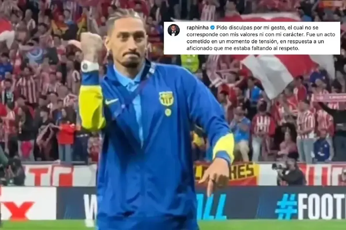 Raphinha se disculpa tras realizar gestos ofensivos hacia la afición del Atlético