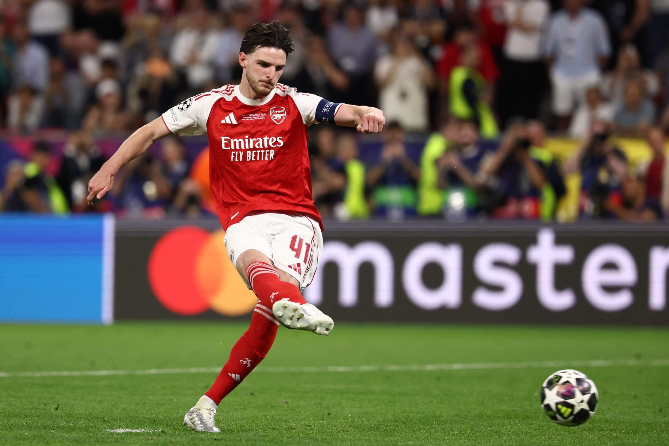 Declan Rice takes his penalty in Budapest