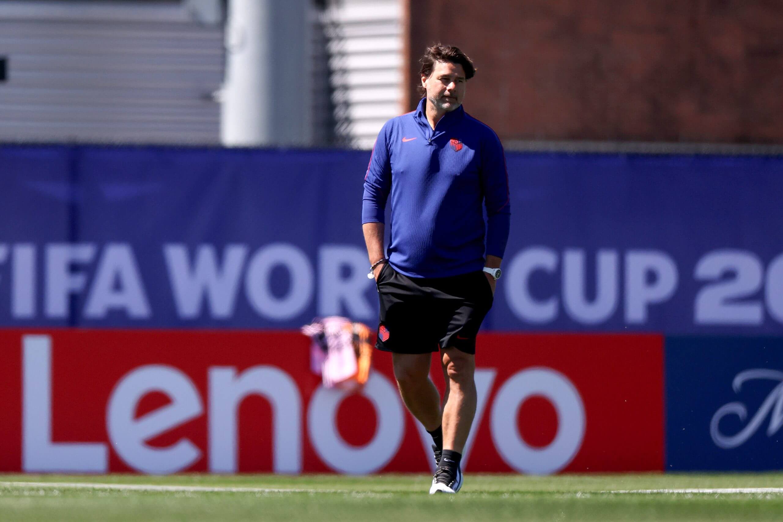 USMNT manager Mauricio Pochettino walks on the training field