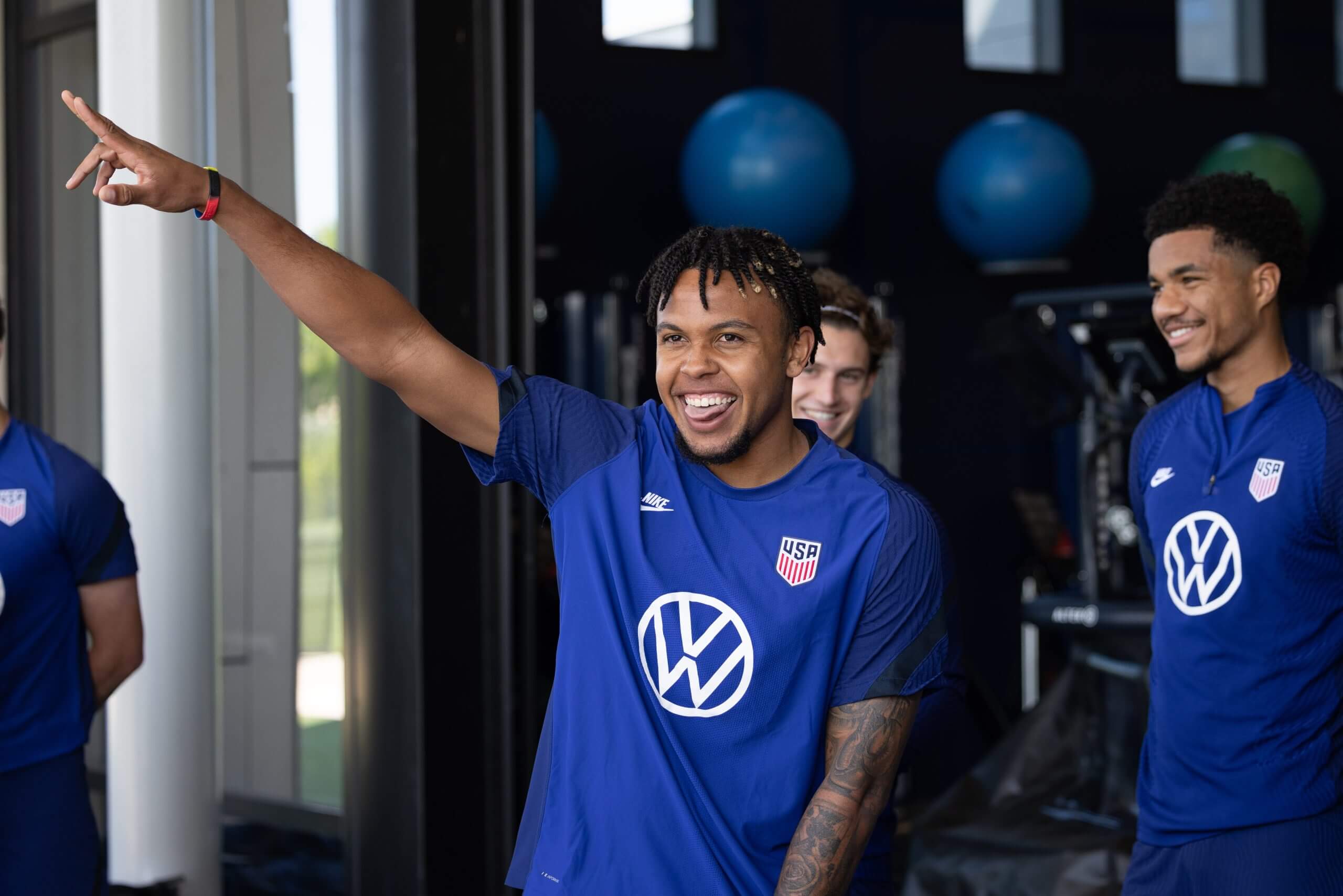 Weston McKennie laughs at USMNT training