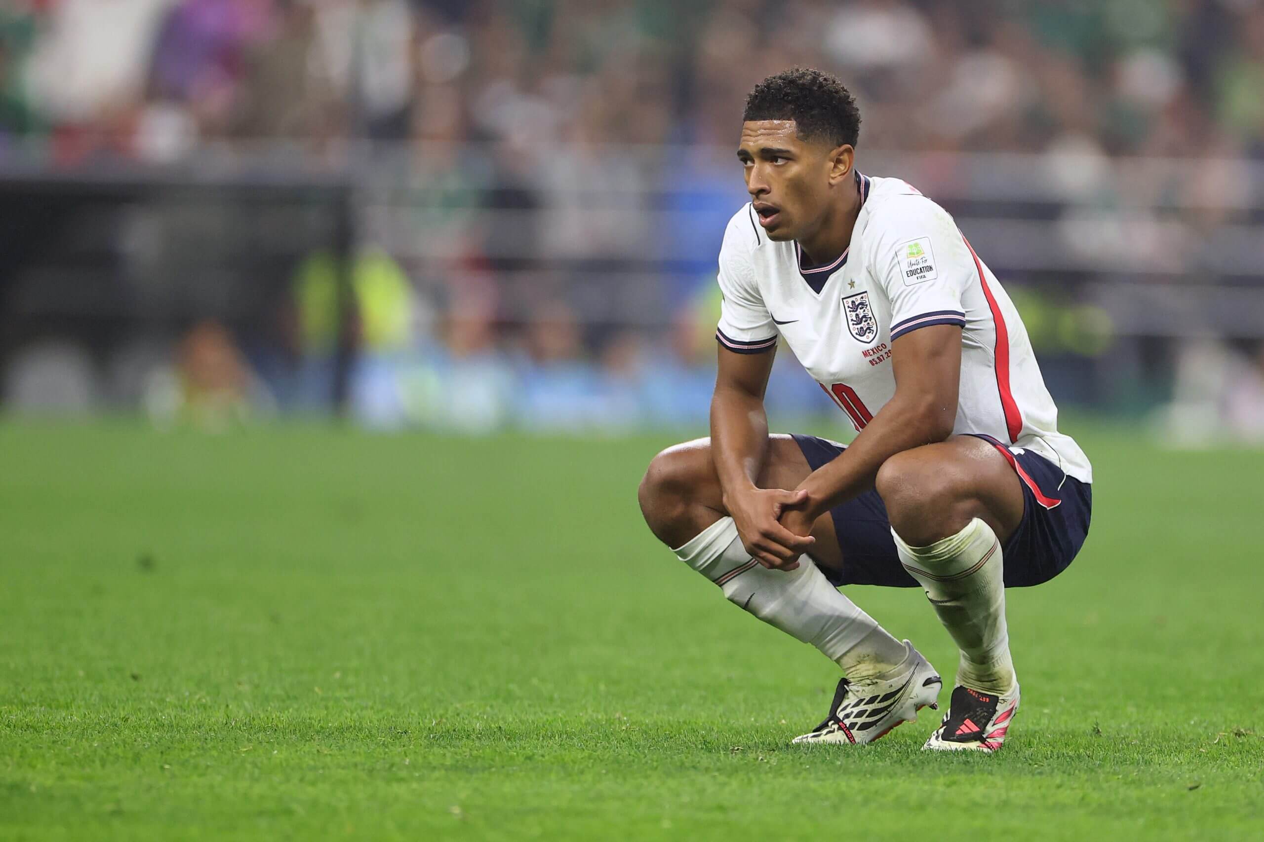 An exhausted Jude Bellingham on his haunches as England edge out Mexico