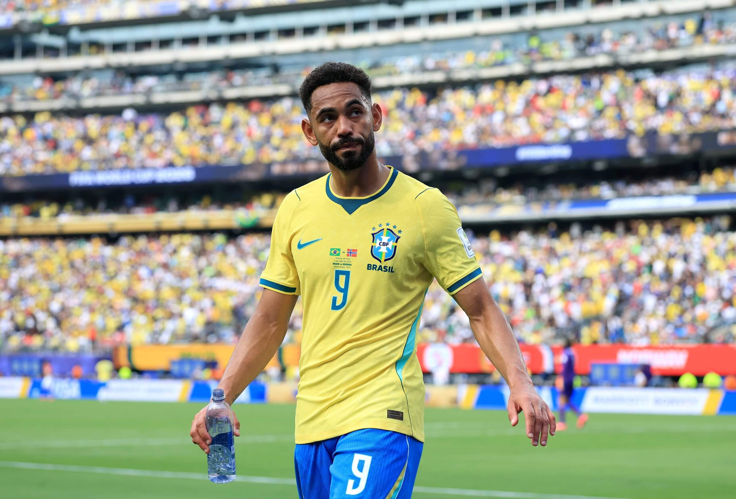 Matheus Cunha wears a rueful expression as Brazil exit the tournament