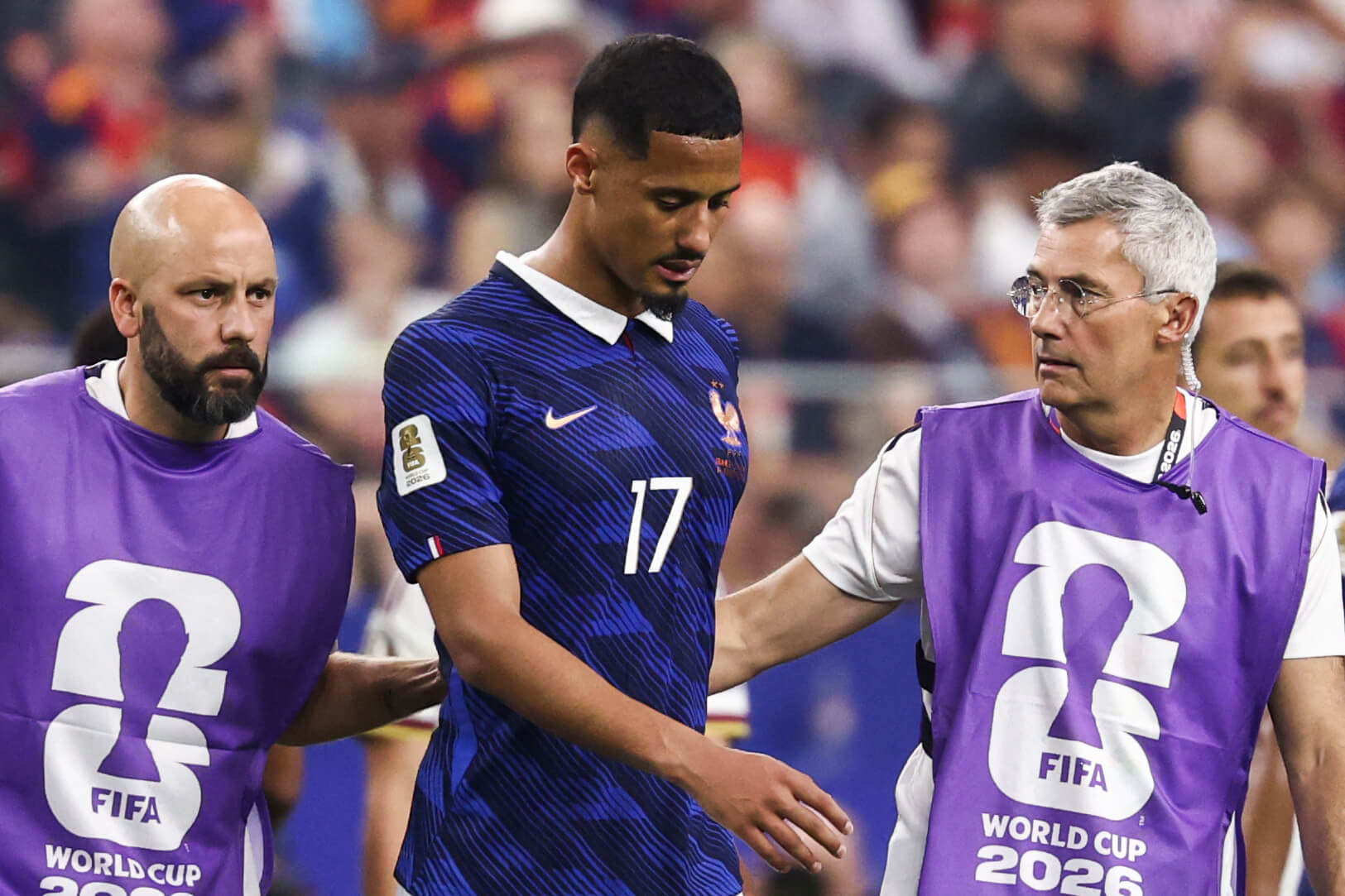 William Saliba departs France's semi-final with a back injury