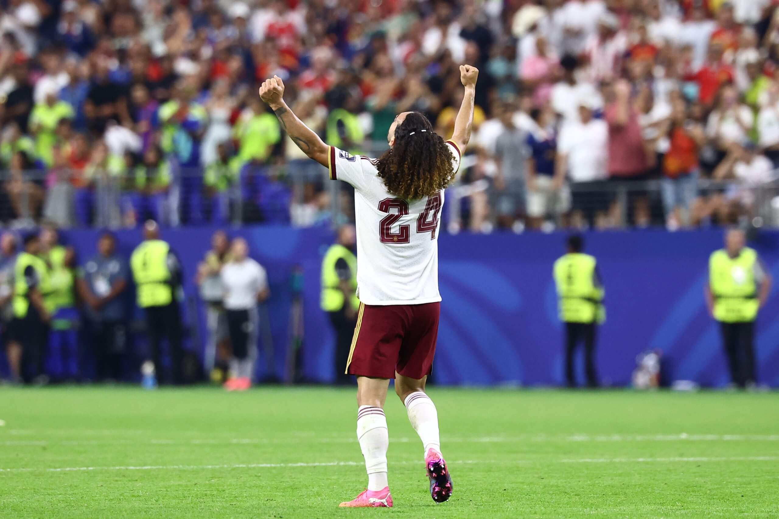 Marc Cucurella looks to the heavens as Spain beat France
