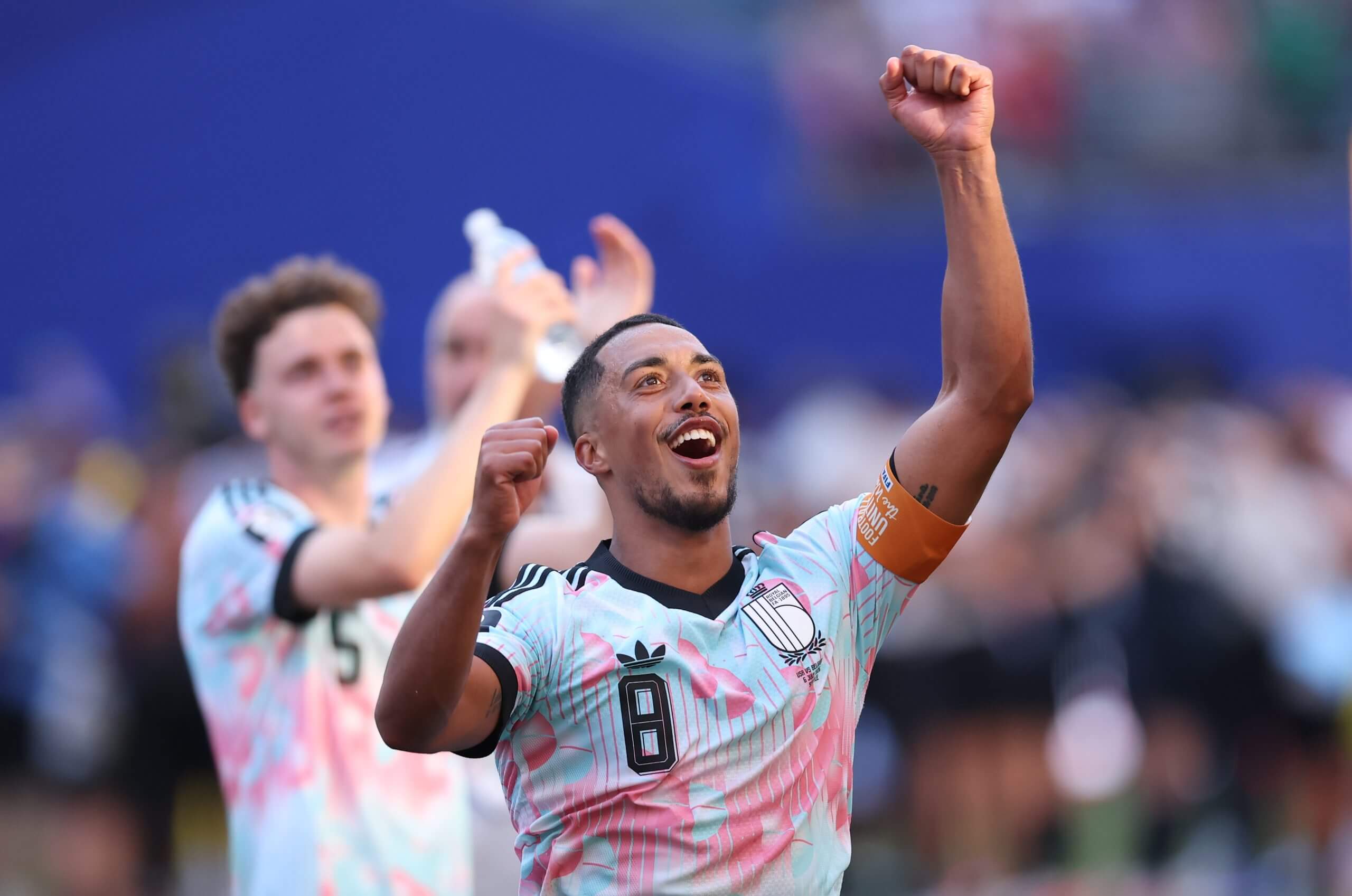 Youri Tielemans acknowledges the Belgium fans