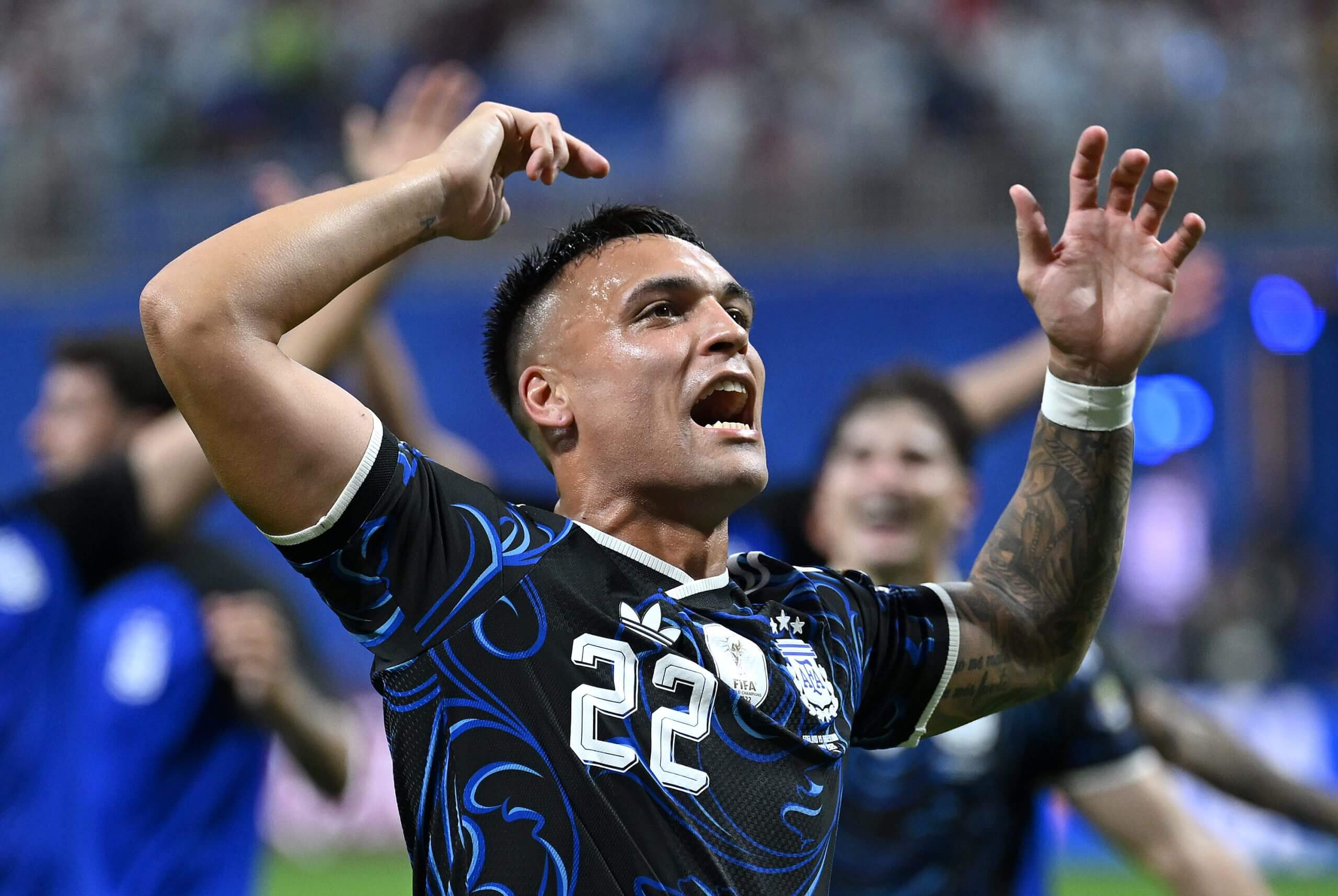 Lautaro Martinez celebrates his match-winning goal against England