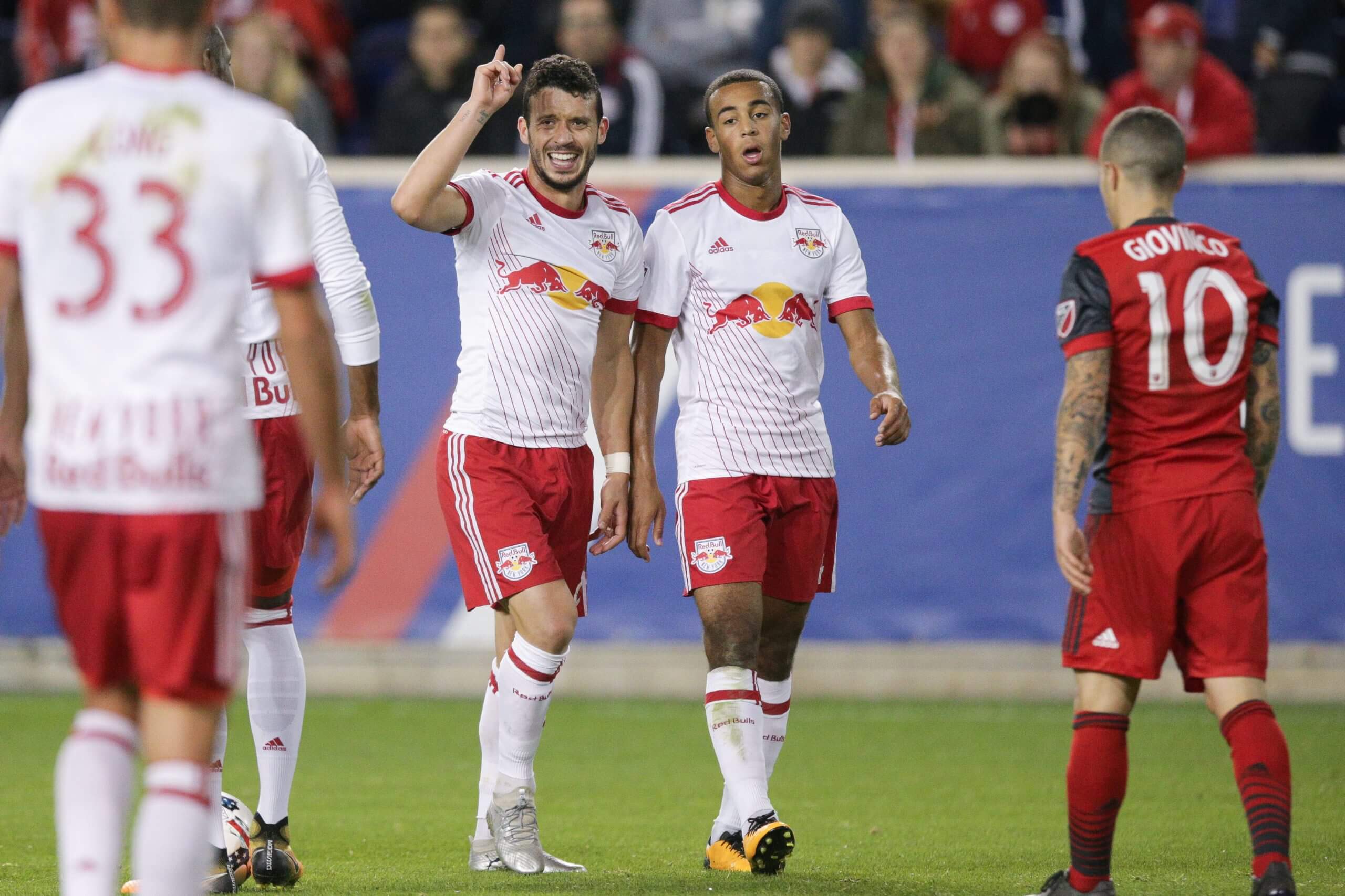 Felipe Martins and Tyler Adams with the New York Red Bulls
