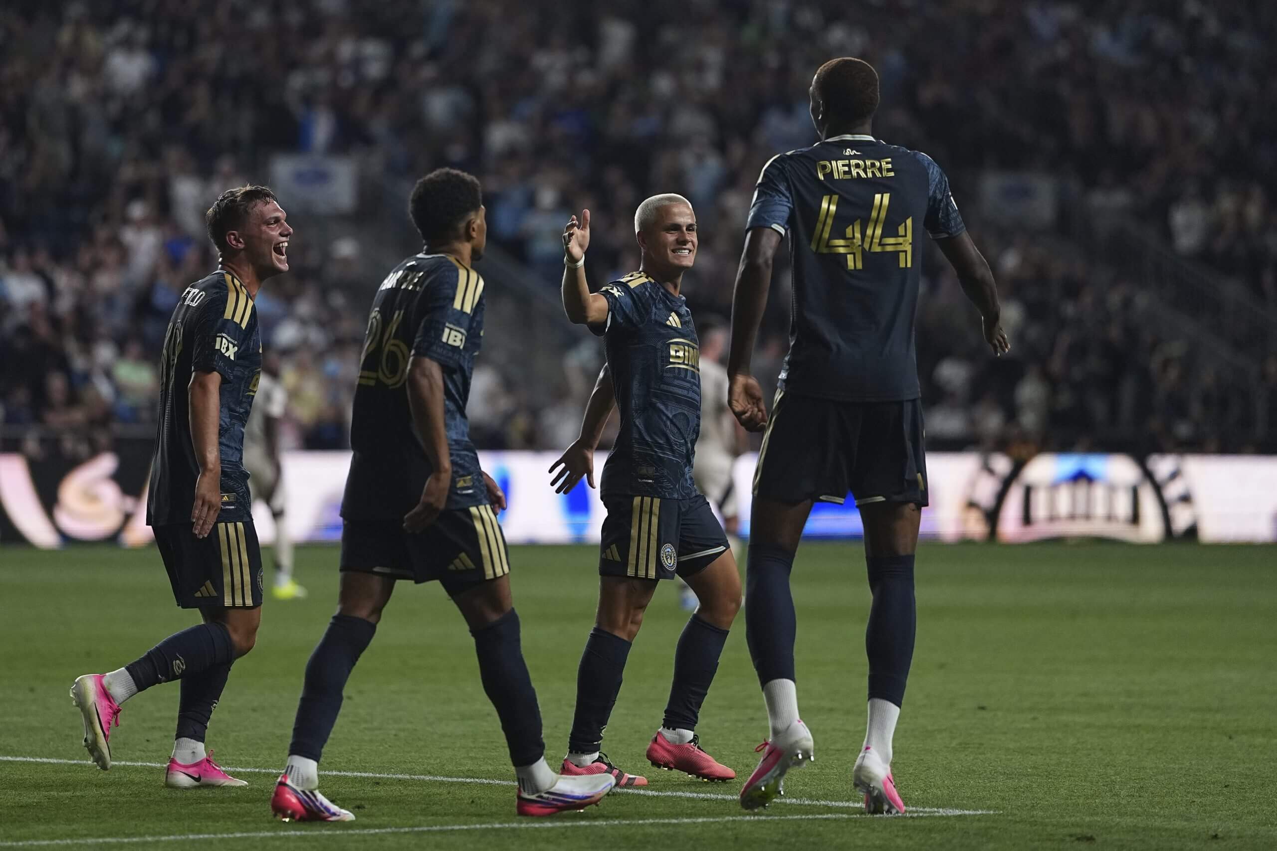 The Philadelphia Union celebrate a goal from Neil Pierre