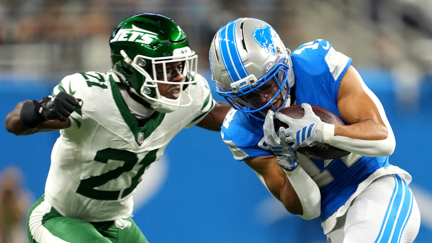 Amon‑Ra St. Brown pone a los Lions 10‑7 al medio tiempo contra los Jets.