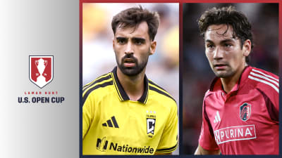Imagen del U.S. Open Cup mostrando a Columbus Crew y St. Louis CITY compitiendo por la gloria