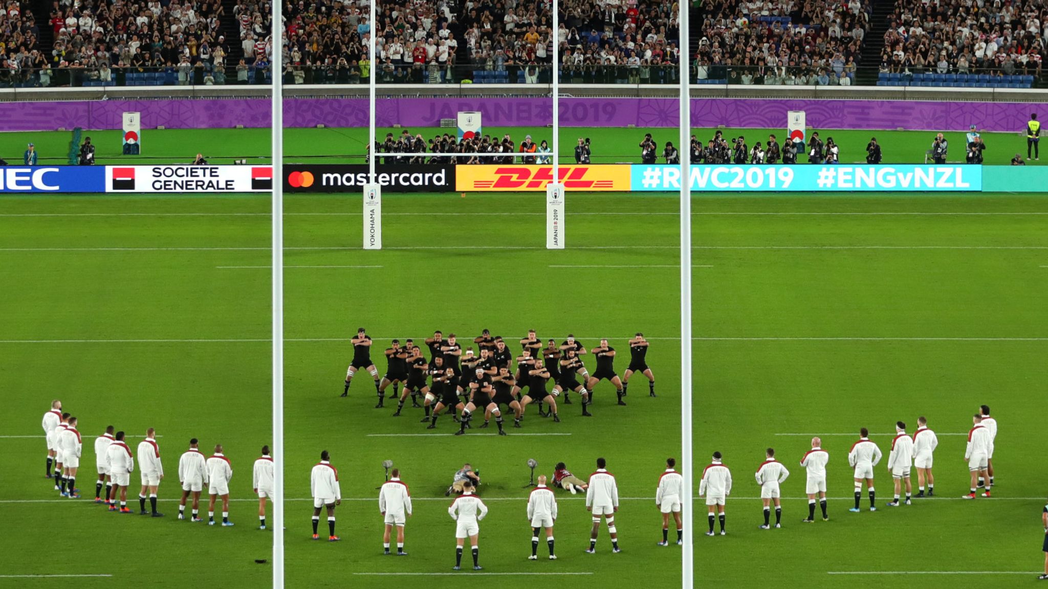 England faced the haka ahead of their 2019 Rugby World Cup semi-final in Japan, England stepped forward in a V-shaped formation