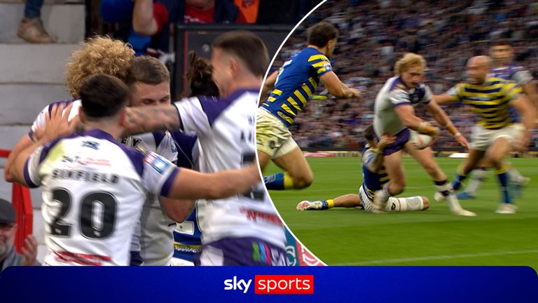 Warrington are back in the game as they score shortly after Corey Hill is sin-binned for a high tackle